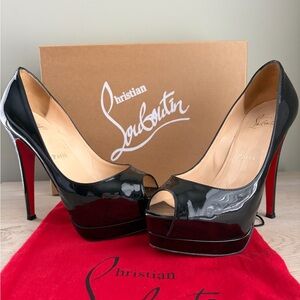 Christian Louboutin Black Patent Peep Toe Heels